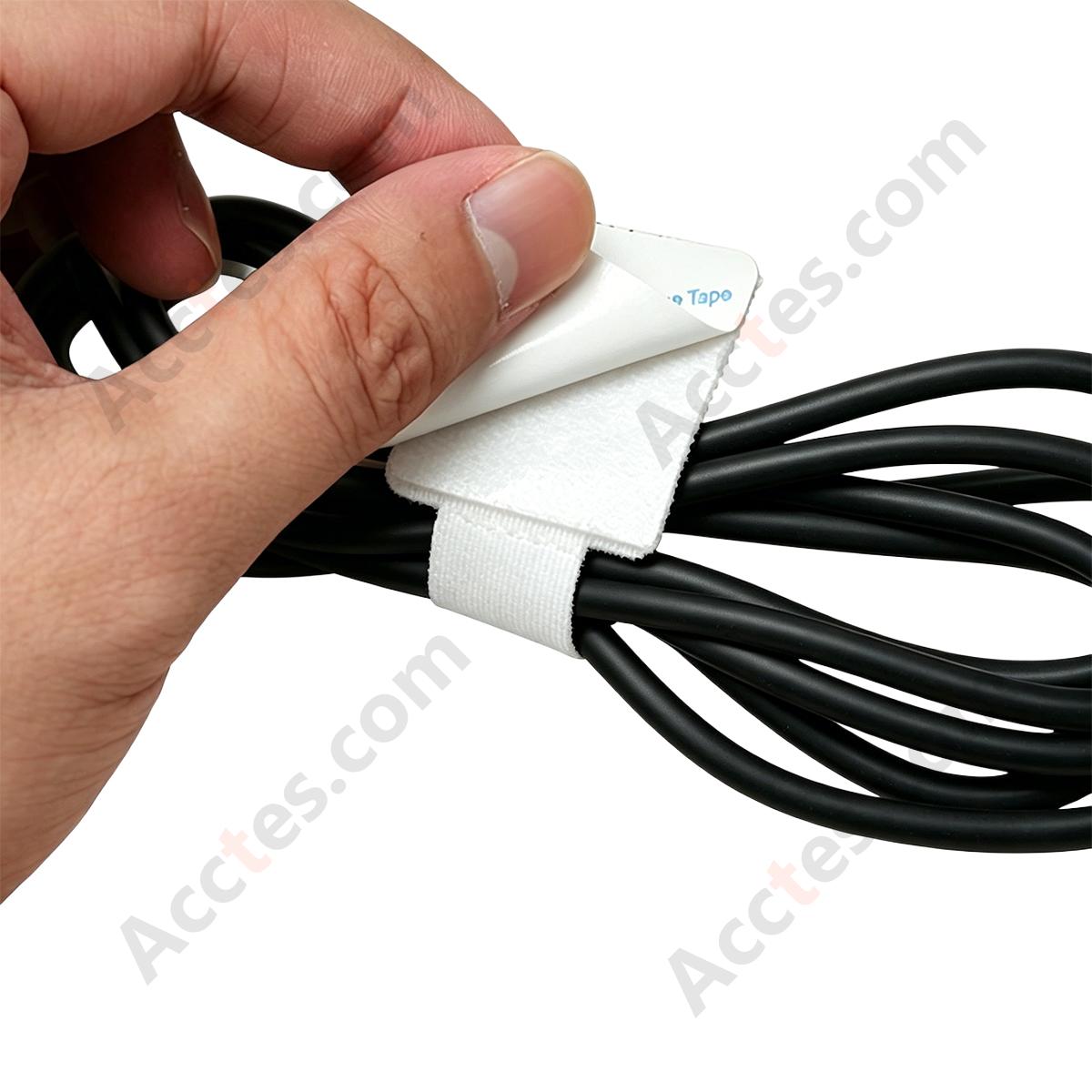 Heavy-Duty Self-Adhesive Hook and Loop Cable Straps, White, 20Pcs