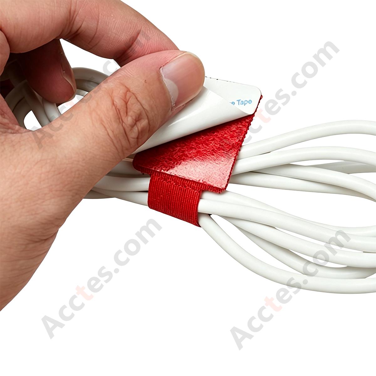 Heavy-Duty Self-Adhesive Hook and Loop Cable Straps, Red, 20Pcs