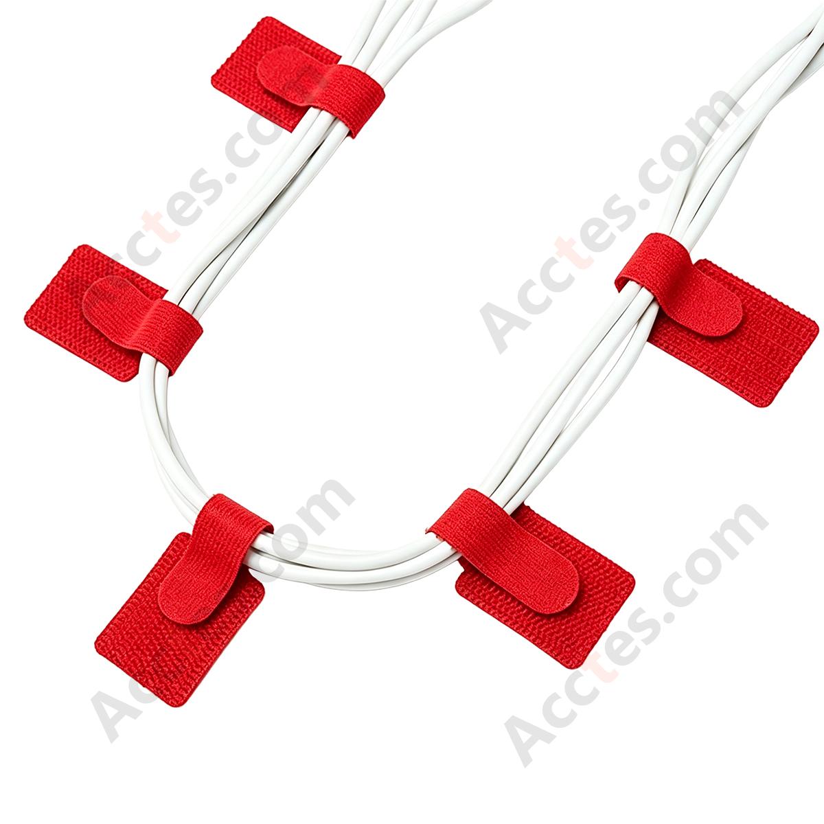 Heavy-Duty Self-Adhesive Hook and Loop Cable Straps, Red, 20Pcs
