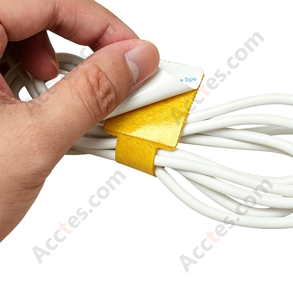 Heavy-Duty Self-Adhesive Hook and Loop Cable Straps, Yellow, 20Pcs