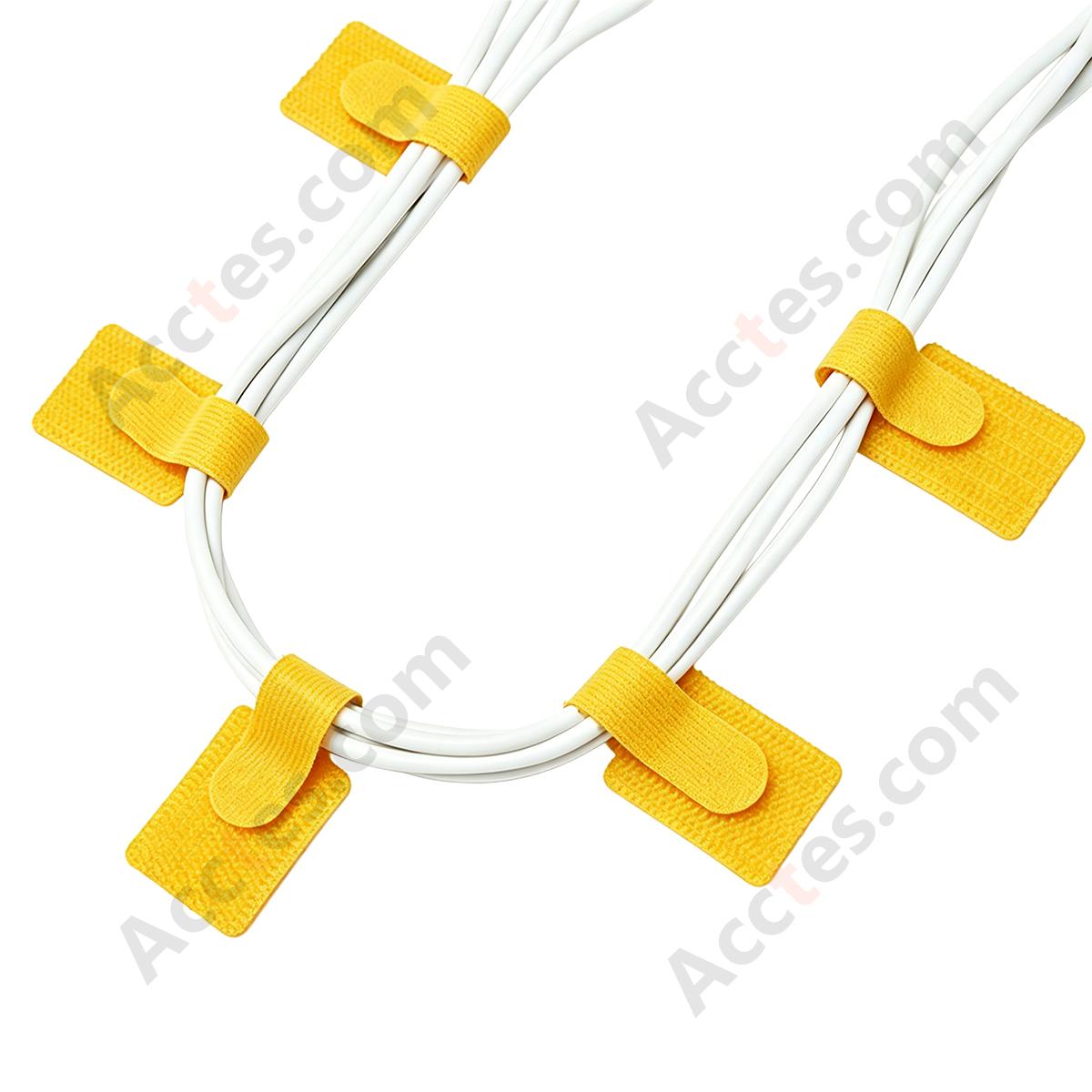 Heavy-Duty Self-Adhesive Hook and Loop Cable Straps, Yellow, 20Pcs