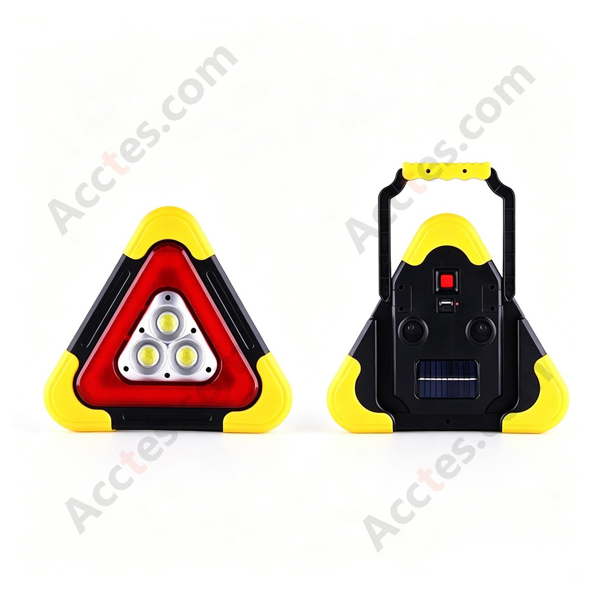 Solar Charging Reflective Car Warning Triangle with 3 LED Lights