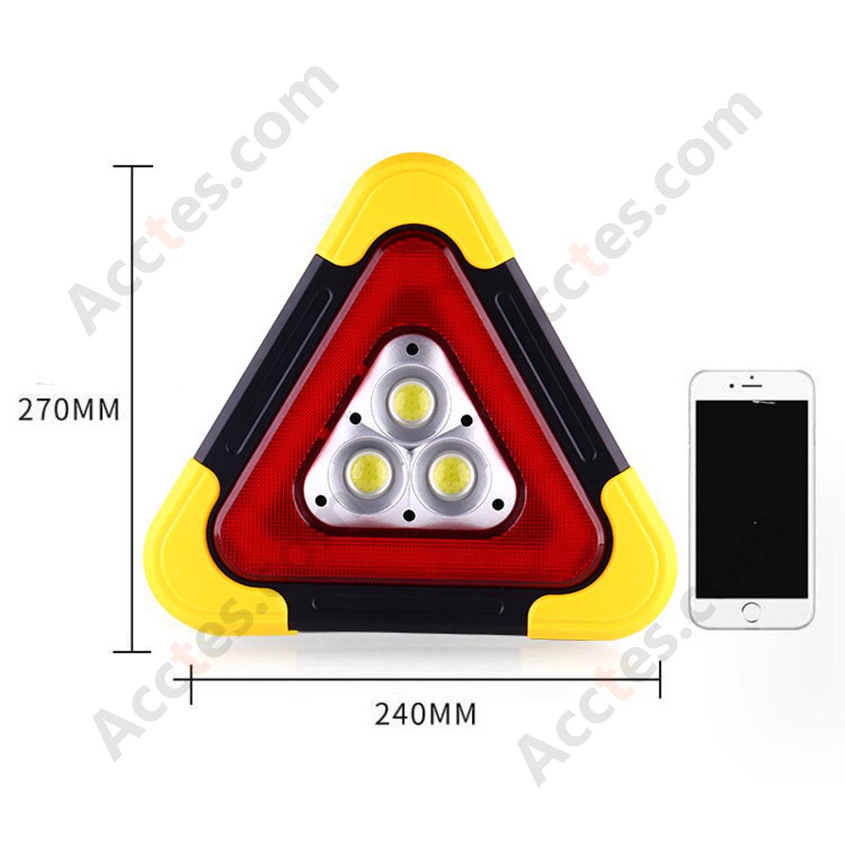 Solar Charging Reflective Car Warning Triangle with 3 LED Lights