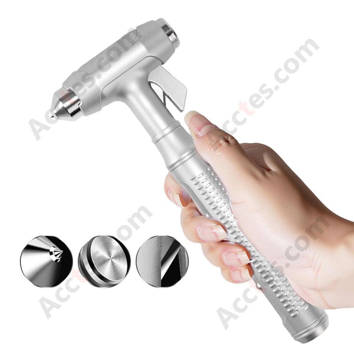 Multifunctional Car Emergency Escape Hammer, Tungsten Steel Hammer Head, Silver
