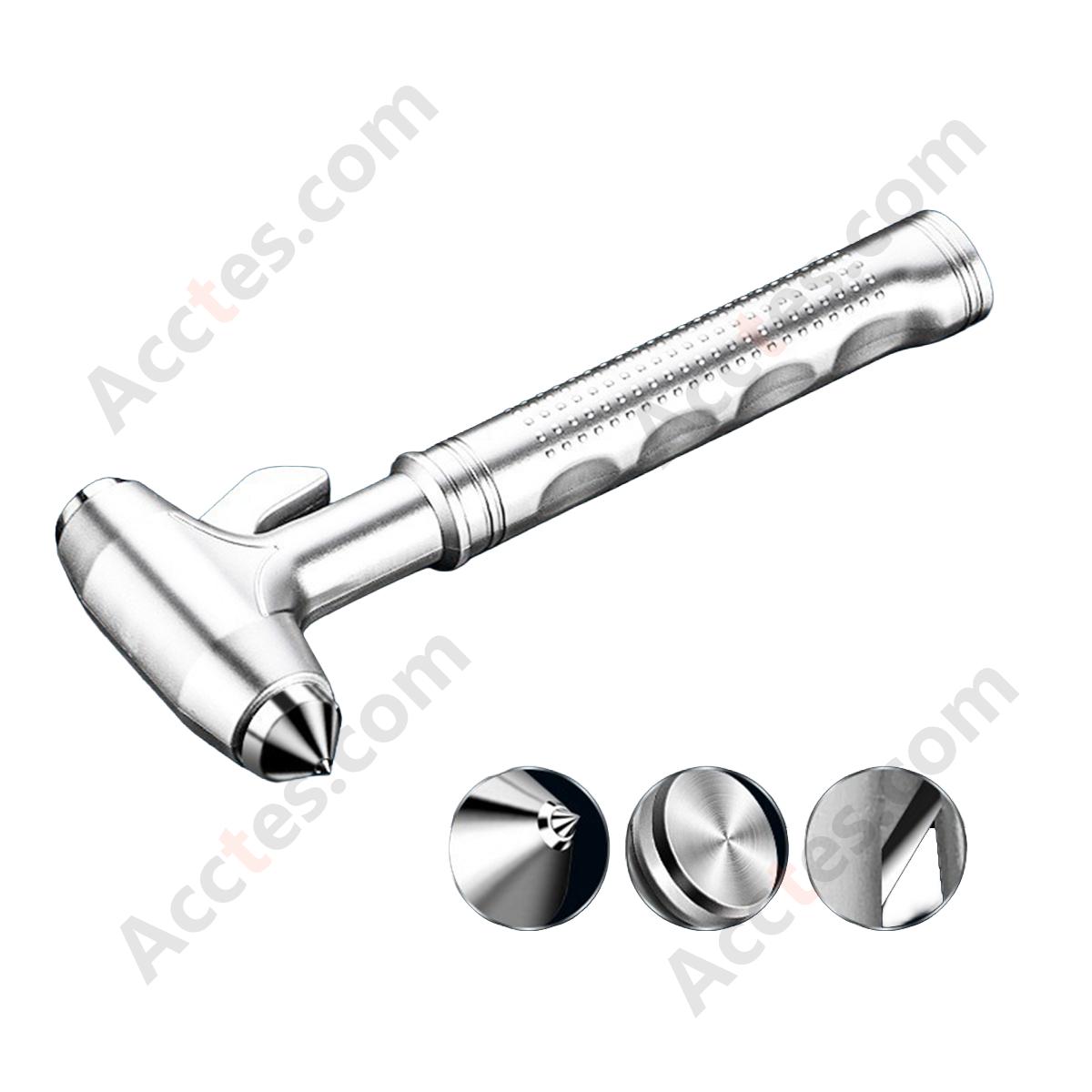Multifunctional Car Emergency Escape Hammer, Tungsten Steel Hammer Head, Silver