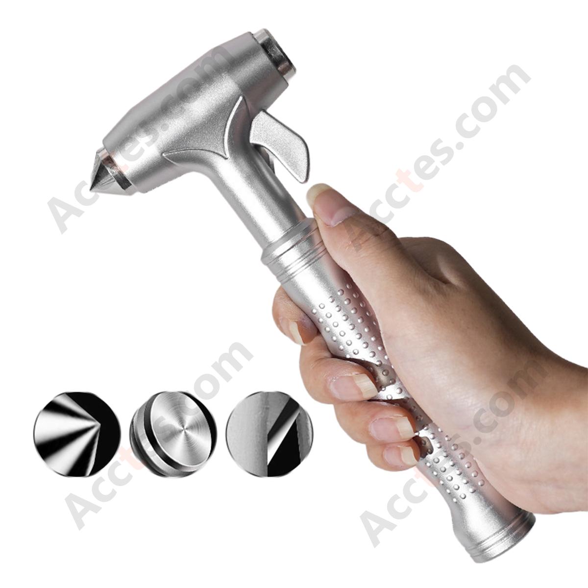 Multifunctional Car Emergency Escape Hammer, Alloy Hammer Head, Silver