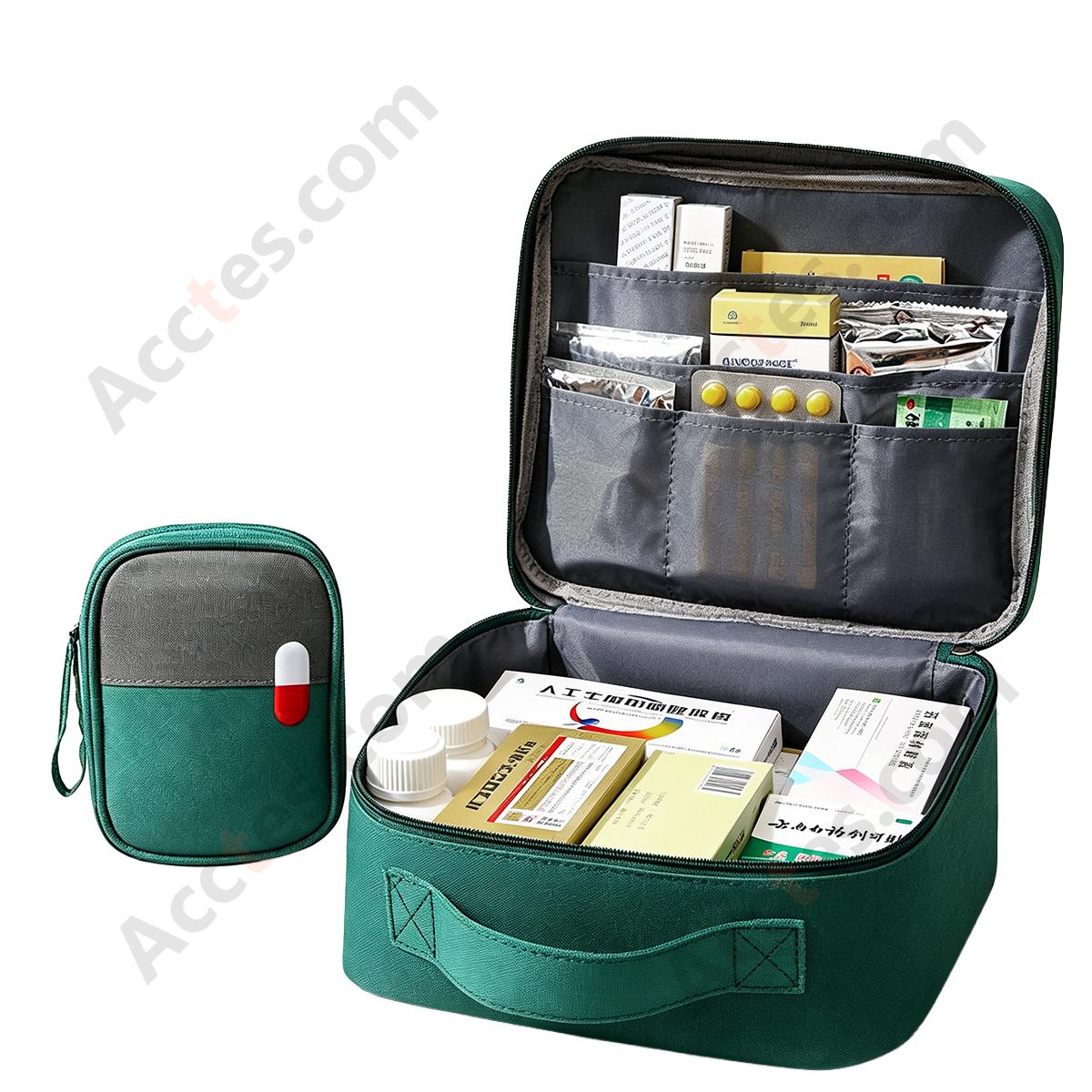 Portable Handy First Aid Medical Kit with Divided Storage, Green Small