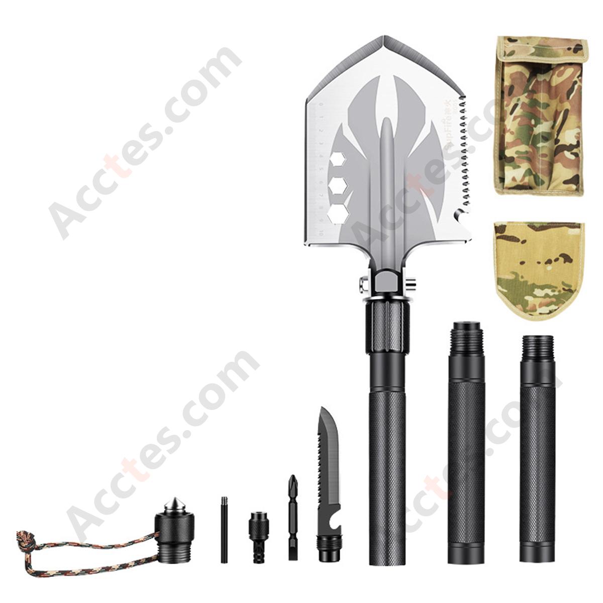 Outdoor Multifunctional Folding Shovel, Portable Camping Spade with High Carbon Steel, 3-Section Handle