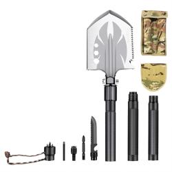 Outdoor Multifunctional Folding Shovel, Portable Camping Spade with High Carbon Steel, 3-Section Handle