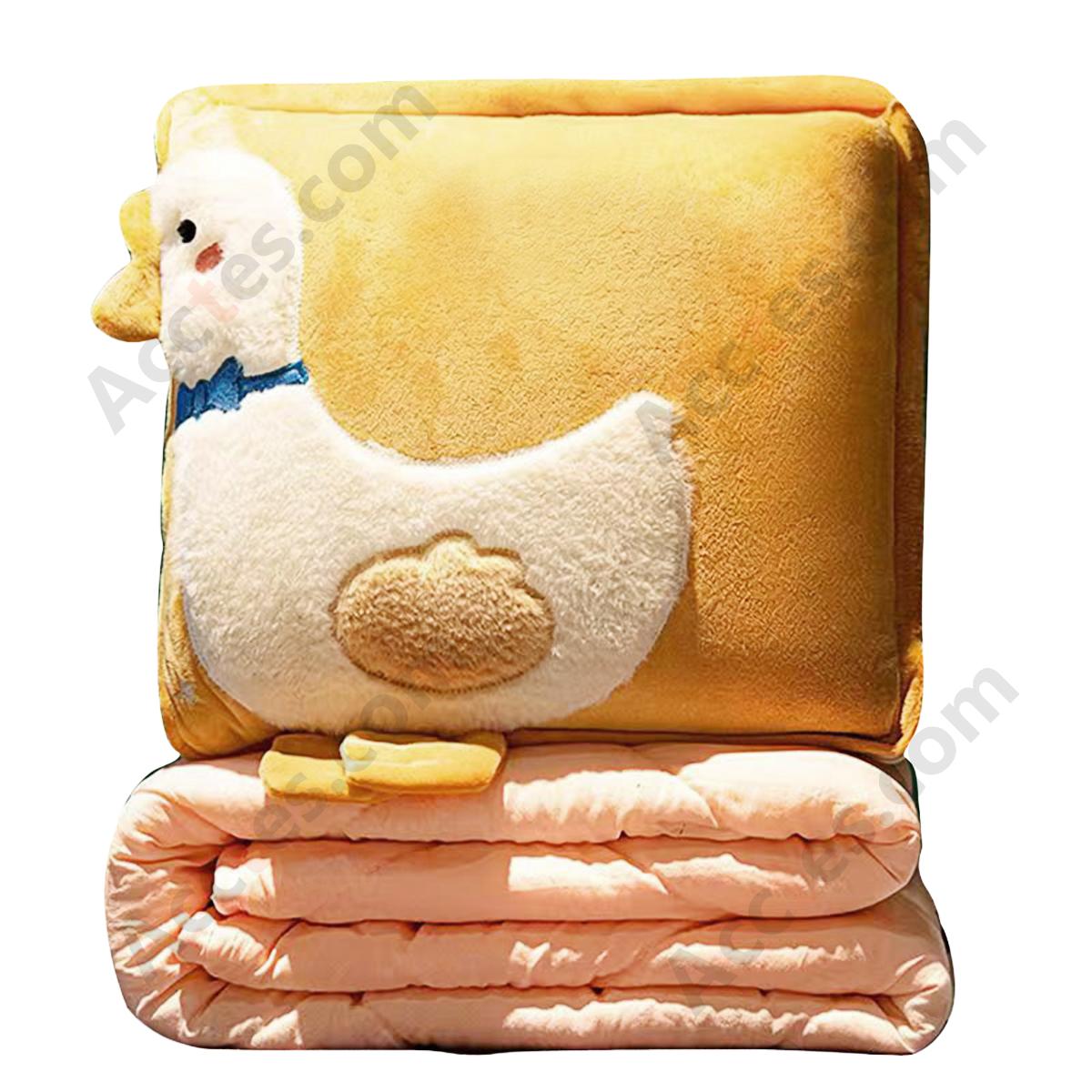 Plush Embroidered 2-in-1 Car Cartoon Goose Pillow Blanket, Small Size