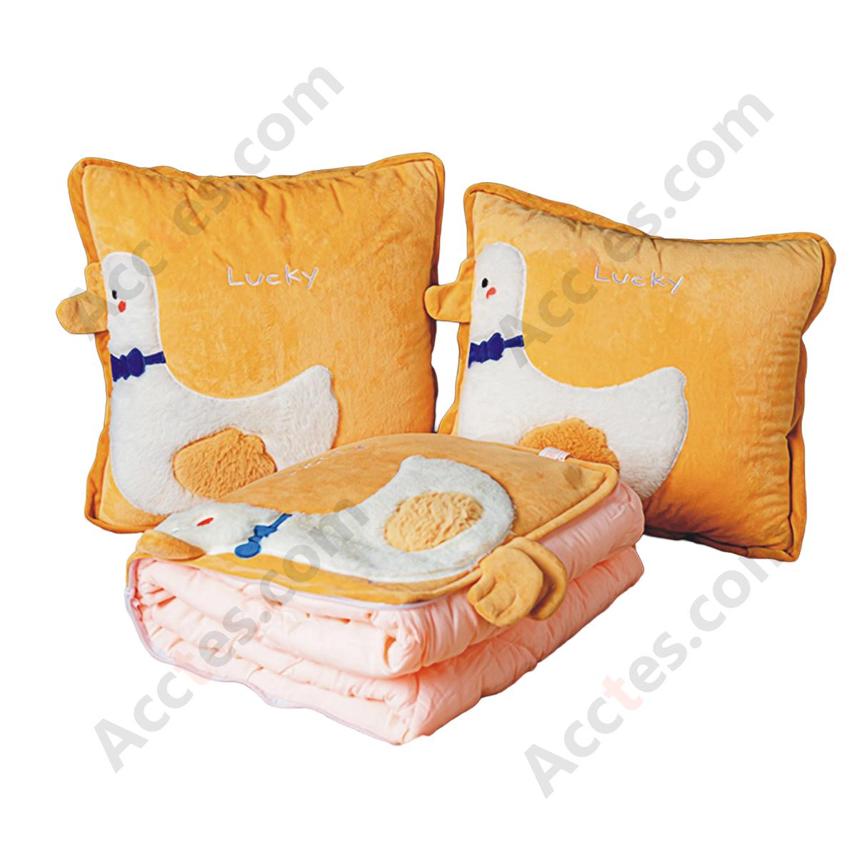 Plush Embroidered 2-in-1 Car Cartoon Goose Pillow Blanket, Medium Size
