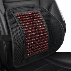 Summer Wooden Bead Car Lumbar Support Cushion, Black with Wine Red Edge