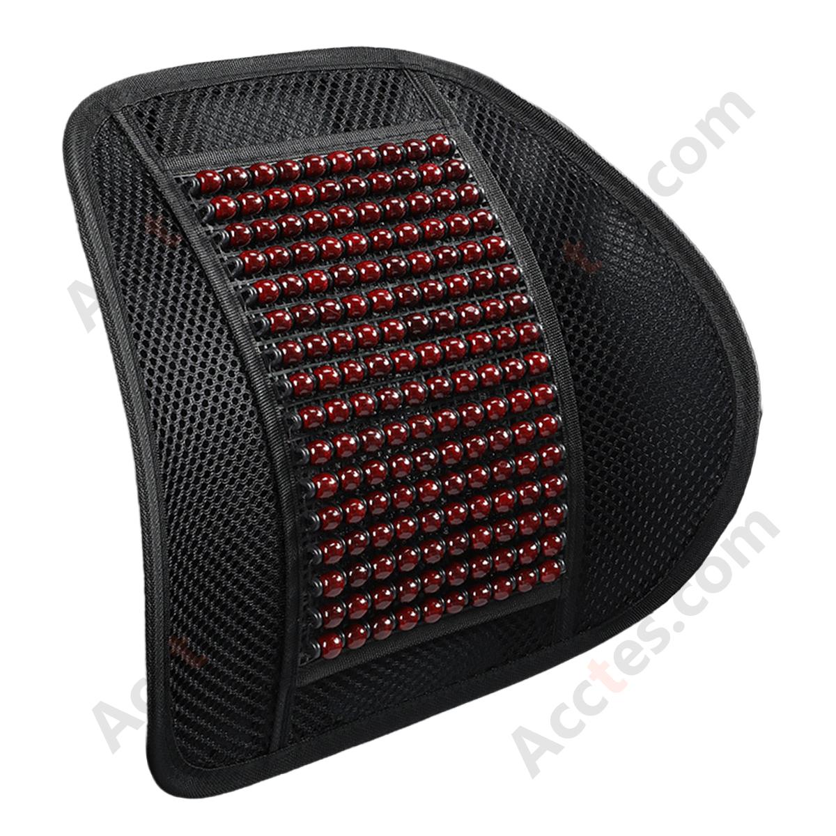 Summer Wooden Bead Car Lumbar Support Cushion, Black with Wine Red Edge