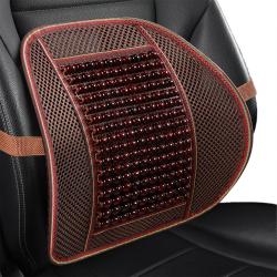 Summer Wooden Bead Car Lumbar Support Cushion, Solid Wine Red