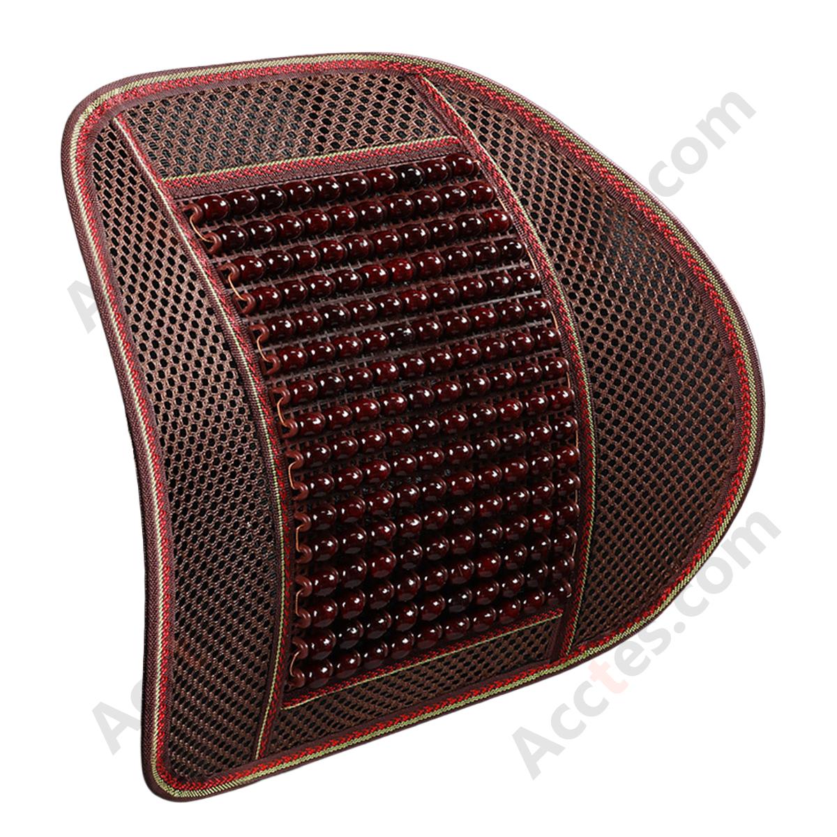 Summer Wooden Bead Car Lumbar Support Cushion, Solid Wine Red