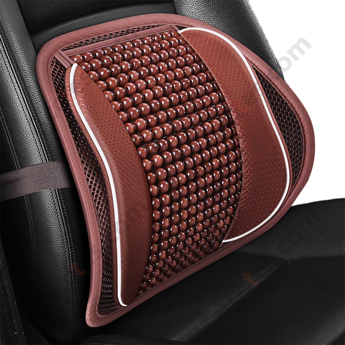 Summer Maple Wood Grain Wooden Bead Car Lumbar Support Cushion, Brown
