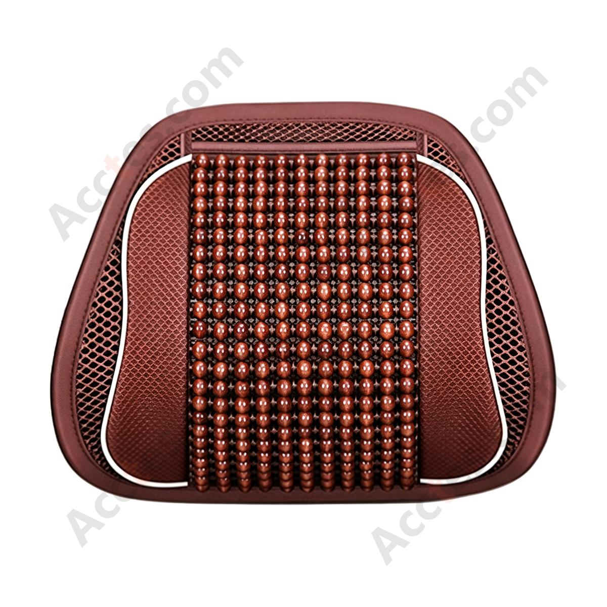 Summer Maple Wood Grain Wooden Bead Car Lumbar Support Cushion, Brown