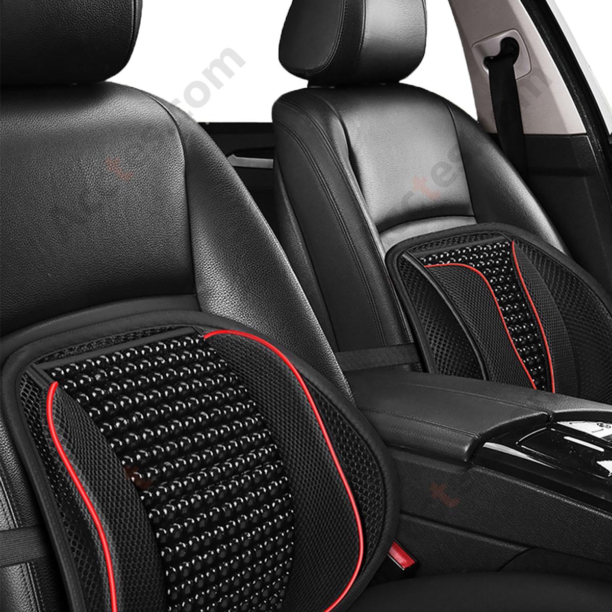 Summer Maple Wood Grain Wooden Bead Car Lumbar Support Cushion, Black