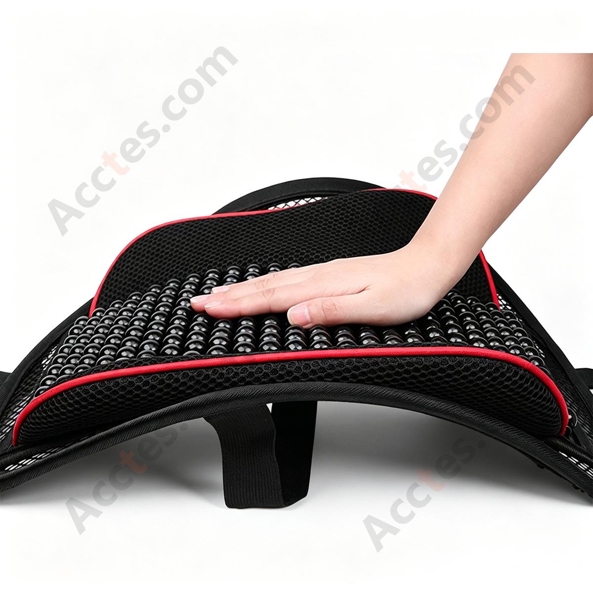 Summer Maple Wood Grain Wooden Bead Car Lumbar Support Cushion, Black