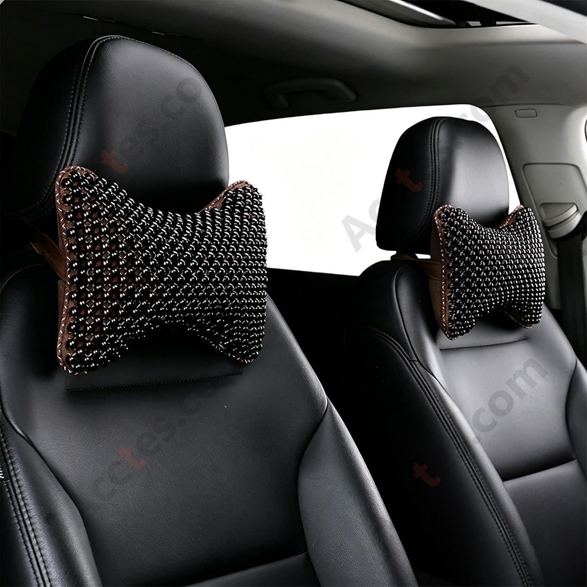 Breathable Wooden Bead Car Neck Support Pillow for Driver Seat, Solid Black