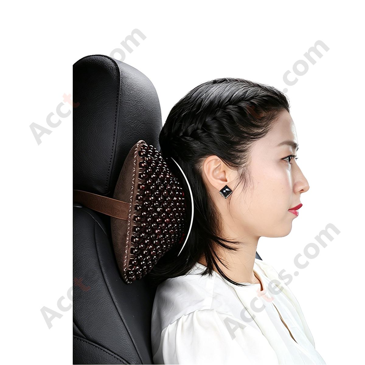 Breathable Wooden Bead Car Neck Support Pillow for Driver Seat, Solid Black