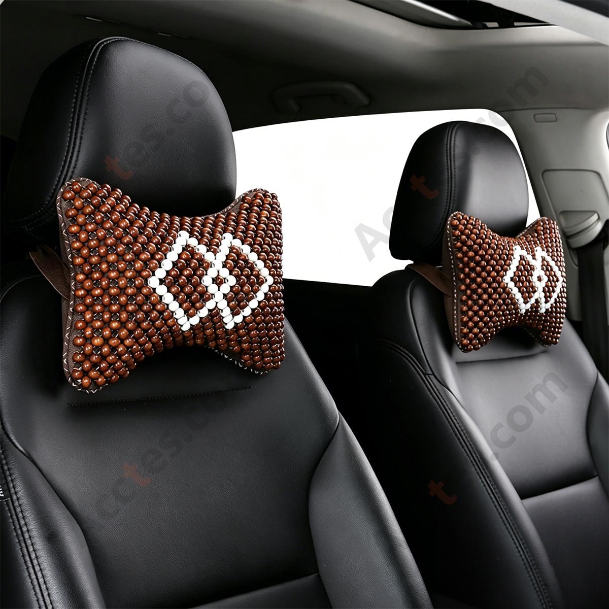 Breathable Wooden Bead Car Neck Support Pillow for Driver Seat, Rhombus Brown