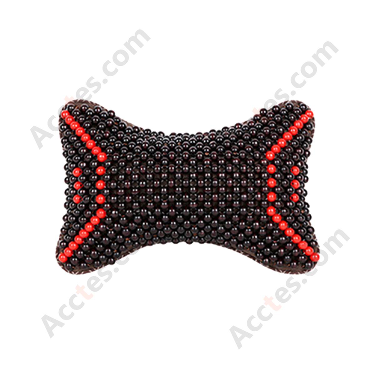 Breathable Wooden Bead Car Neck Support Pillow for Driver Seat, Black Wing with Red Trim