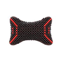 Breathable Wooden Bead Car Neck Support Pillow for Driver Seat, Black Wing with Red Trim