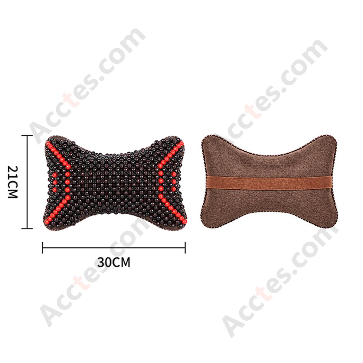 Breathable Wooden Bead Car Neck Support Pillow for Driver Seat, Black Wing with Red Trim