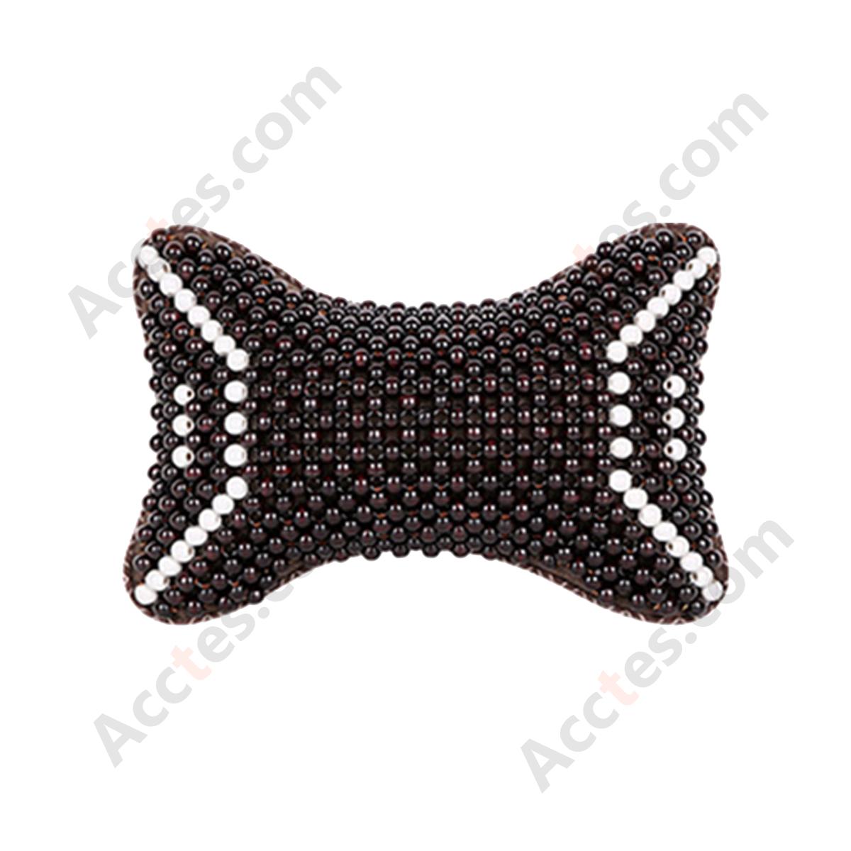 Breathable Wooden Bead Car Neck Support Pillow for Driver Seat, Black Wing with White Trim