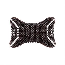 Breathable Wooden Bead Car Neck Support Pillow for Driver Seat, Black Wing with White Trim