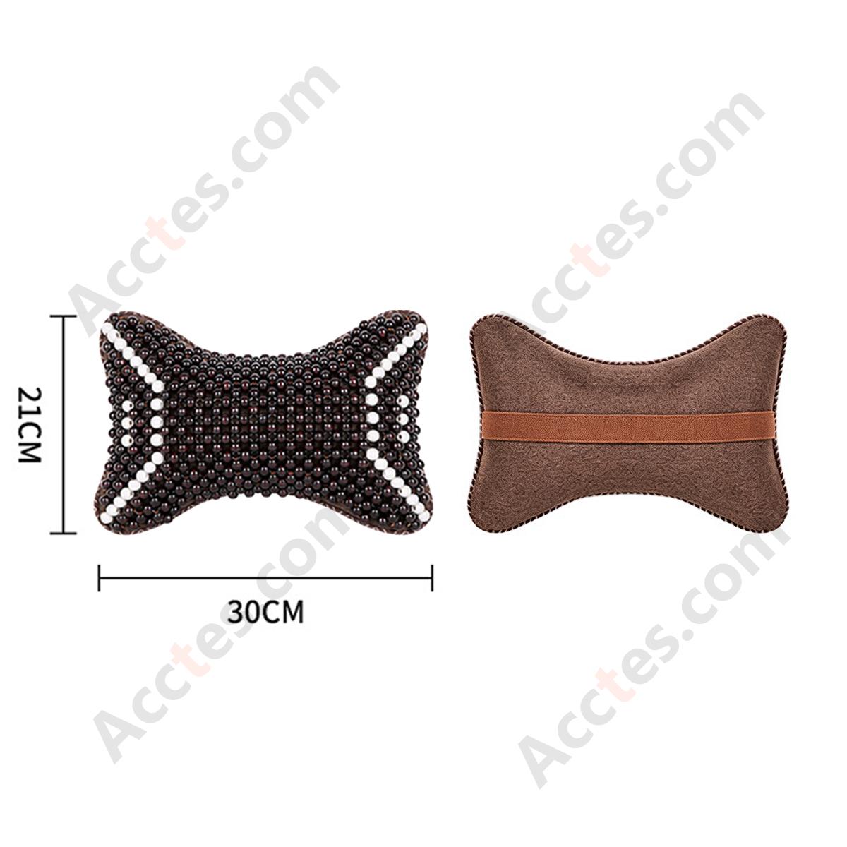 Breathable Wooden Bead Car Neck Support Pillow for Driver Seat, Black Wing with White Trim