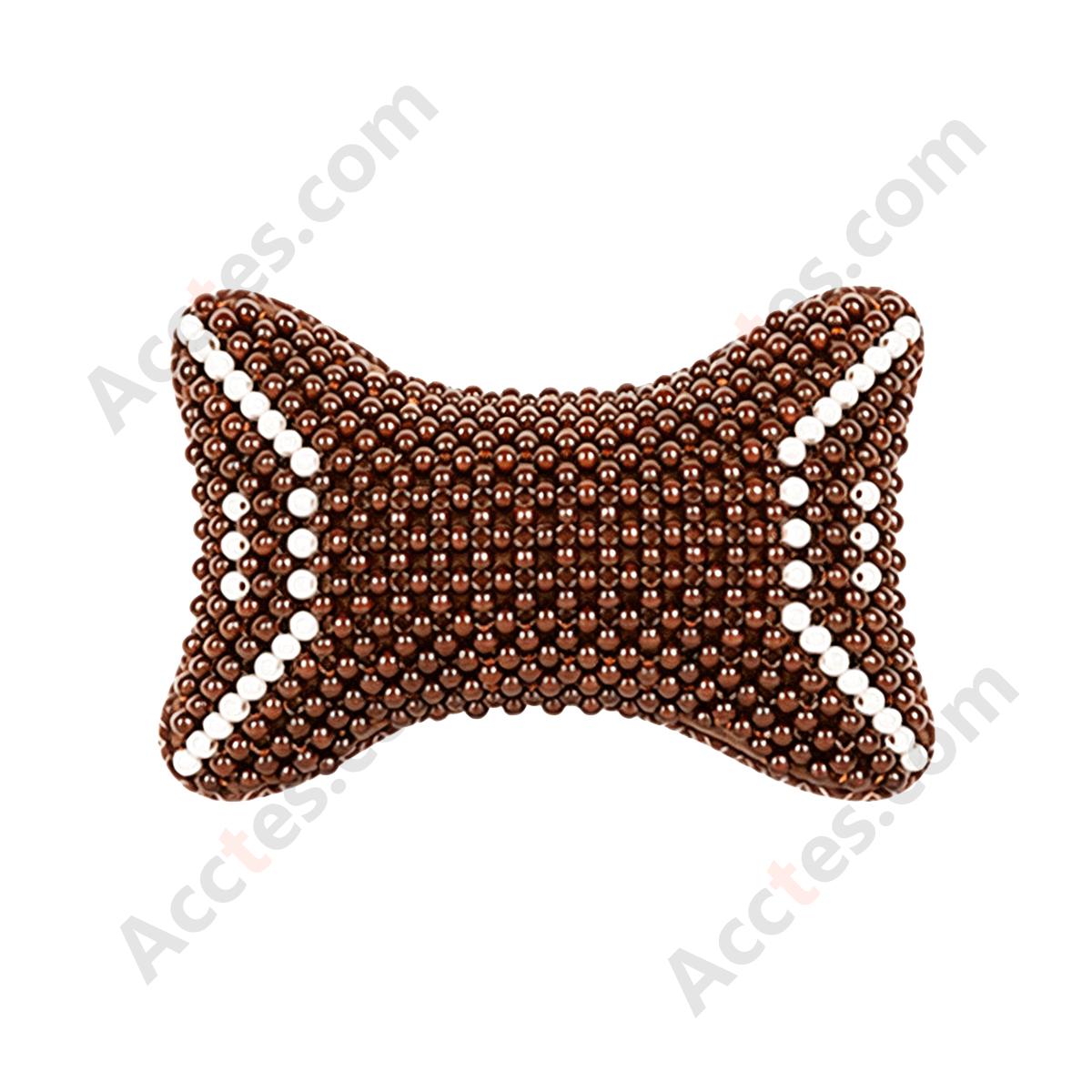 Breathable Wooden Bead Car Neck Support Pillow for Driver Seat, Brown Wing with White Trim