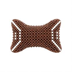Breathable Wooden Bead Car Neck Support Pillow for Driver Seat, Brown Wing with White Trim