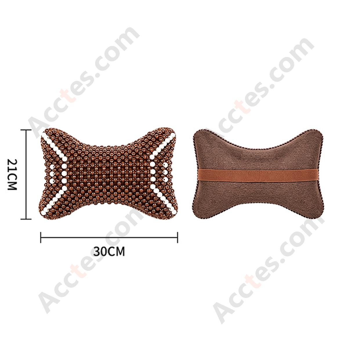 Breathable Wooden Bead Car Neck Support Pillow for Driver Seat, Brown Wing with White Trim