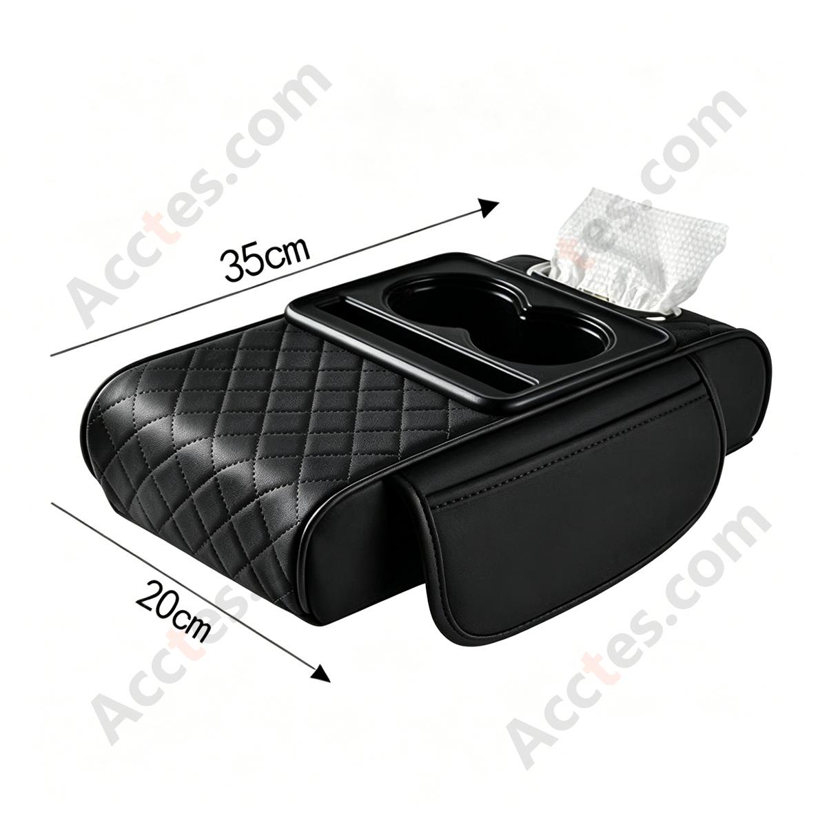 4-in-1 Multifunctional Car Tissue Box, Armrest Riser Pad, Storage Bag & Cup Holder, Black