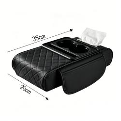 4-in-1 Multifunctional Car Tissue Box, Armrest Riser Pad, Storage Bag & Cup Holder, Black