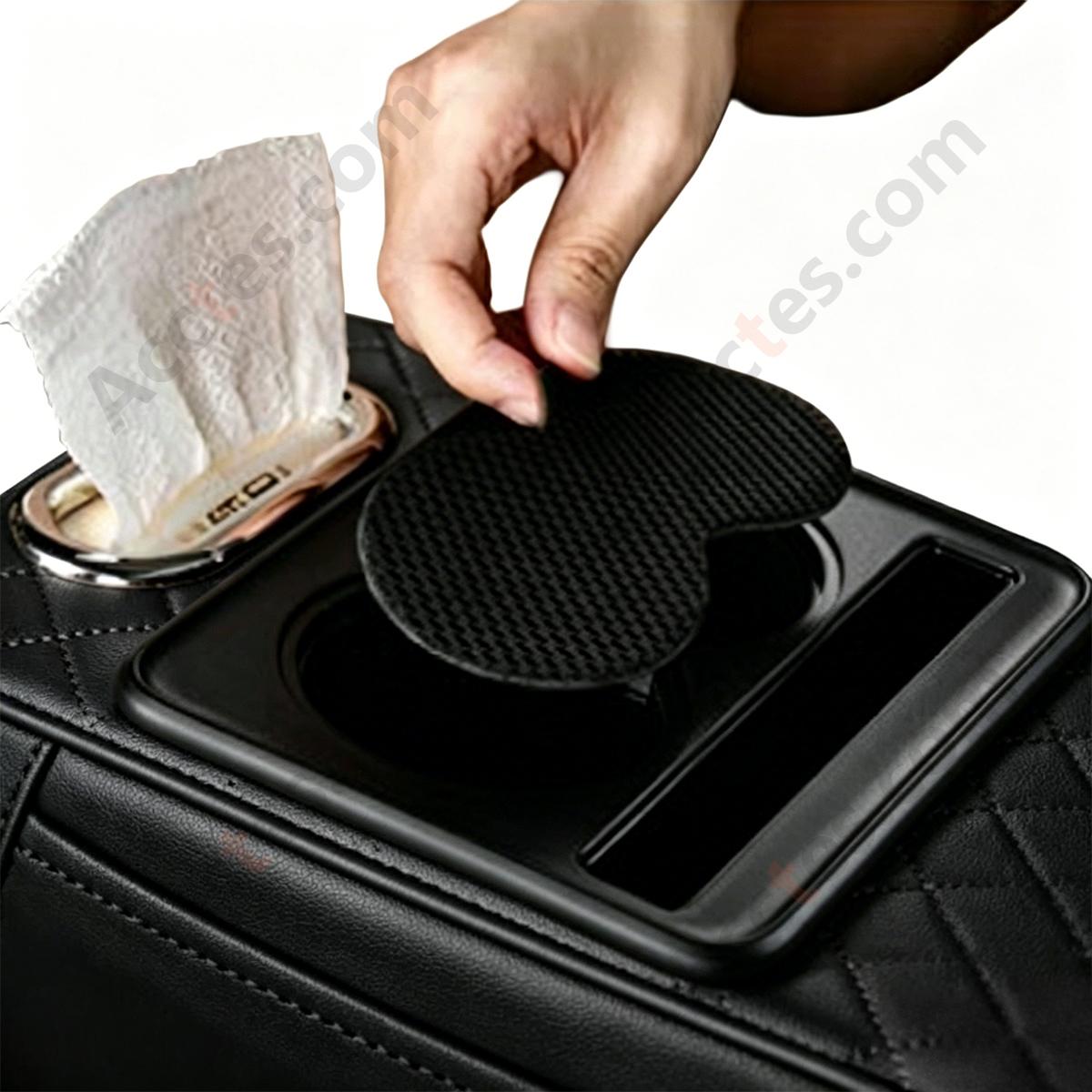 4-in-1 Multifunctional Car Tissue Box, Armrest Riser Pad, Storage Bag & Cup Holder, Black