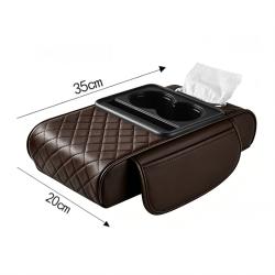 4-in-1 Multifunctional Car Tissue Box, Armrest Riser Pad, Storage Bag & Cup Holder, Coffee Color
