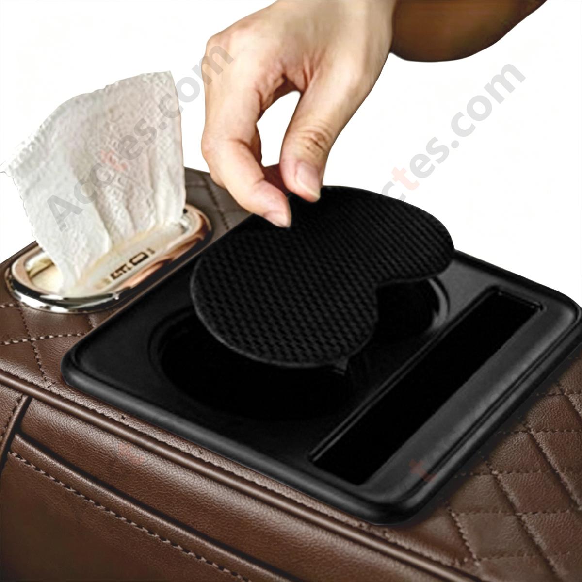 4-in-1 Multifunctional Car Tissue Box, Armrest Riser Pad, Storage Bag & Cup Holder, Coffee Color