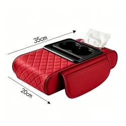 4-in-1 Multifunctional Car Tissue Box, Armrest Riser Pad, Storage Bag & Cup Holder, Red