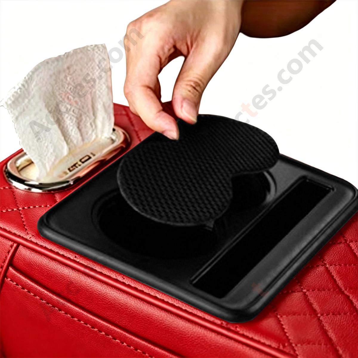 4-in-1 Multifunctional Car Tissue Box, Armrest Riser Pad, Storage Bag & Cup Holder, Red