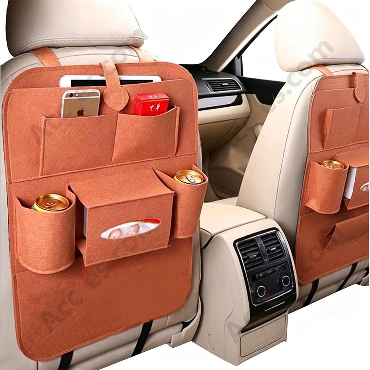 Multifunctional Felt Car Seat Back Hanging Sundries Storage Bag, Brown