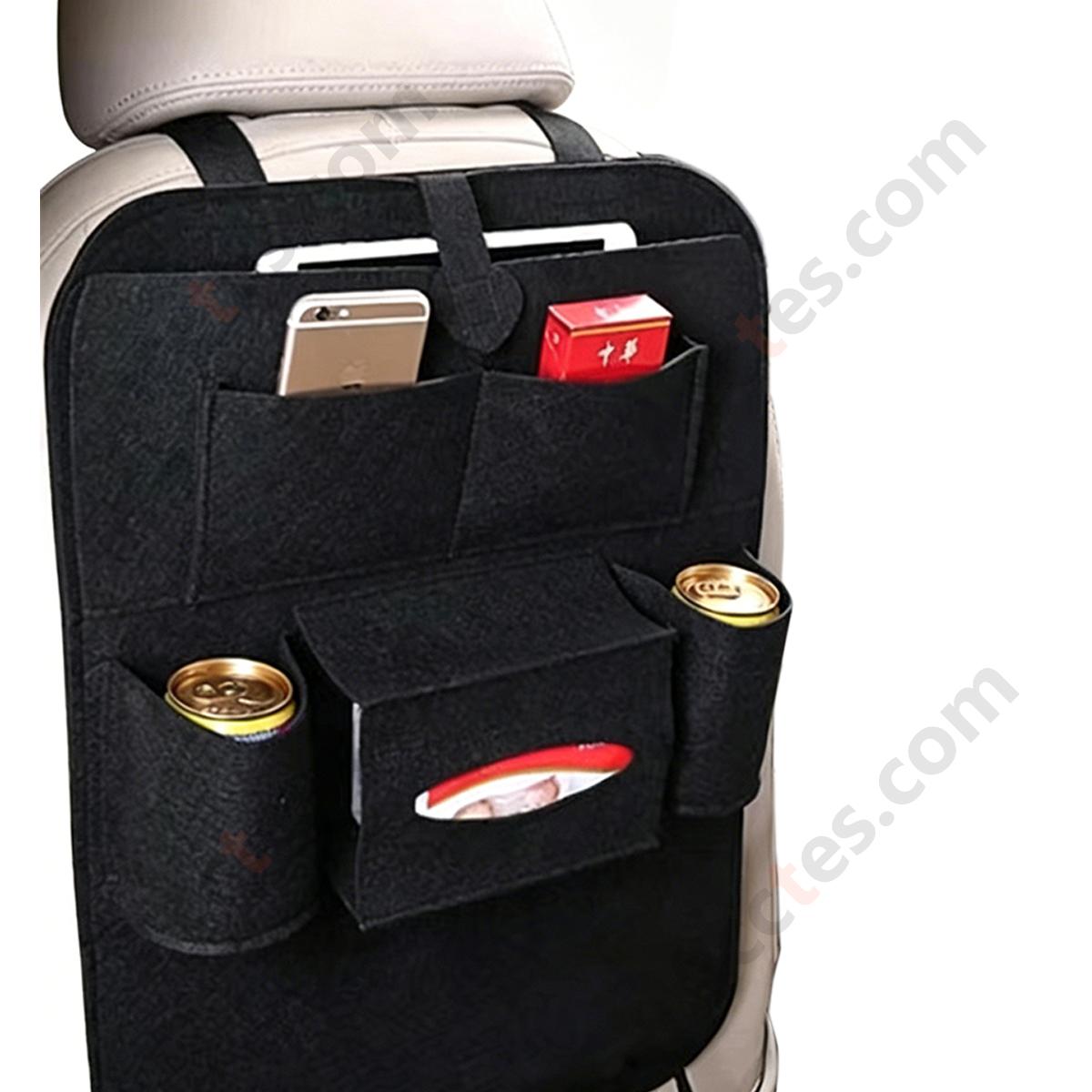 Multifunctional Felt Car Seat Back Hanging Sundries Storage Bag, Black