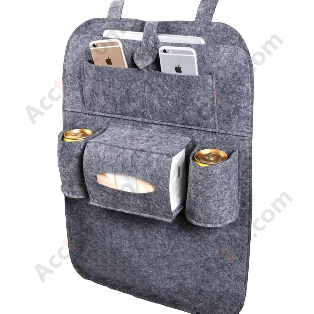 Multifunctional Felt Car Seat Back Hanging Sundries Storage Bag, Dark Gray