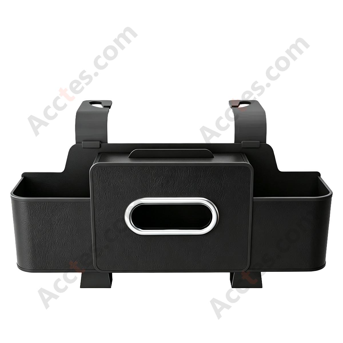 Multi-Functional Car Seat Back Hook Storage Box with Tissue & Cup Holder, Black
