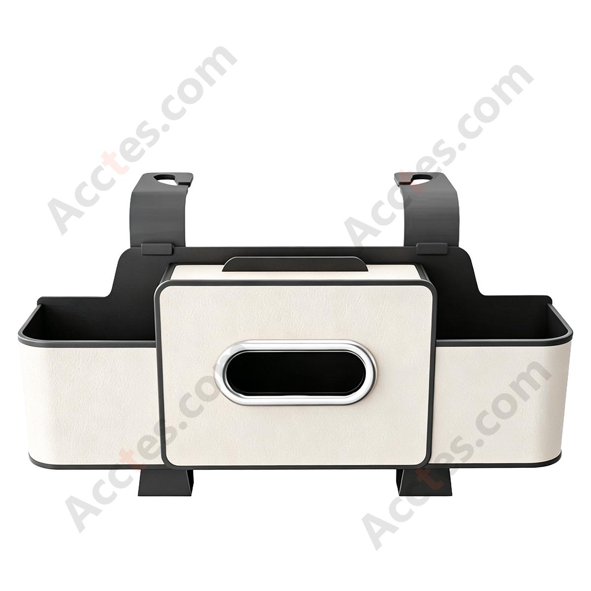 Multi-Functional Car Seat Back Hook Storage Box with Tissue & Cup Holder, Beige