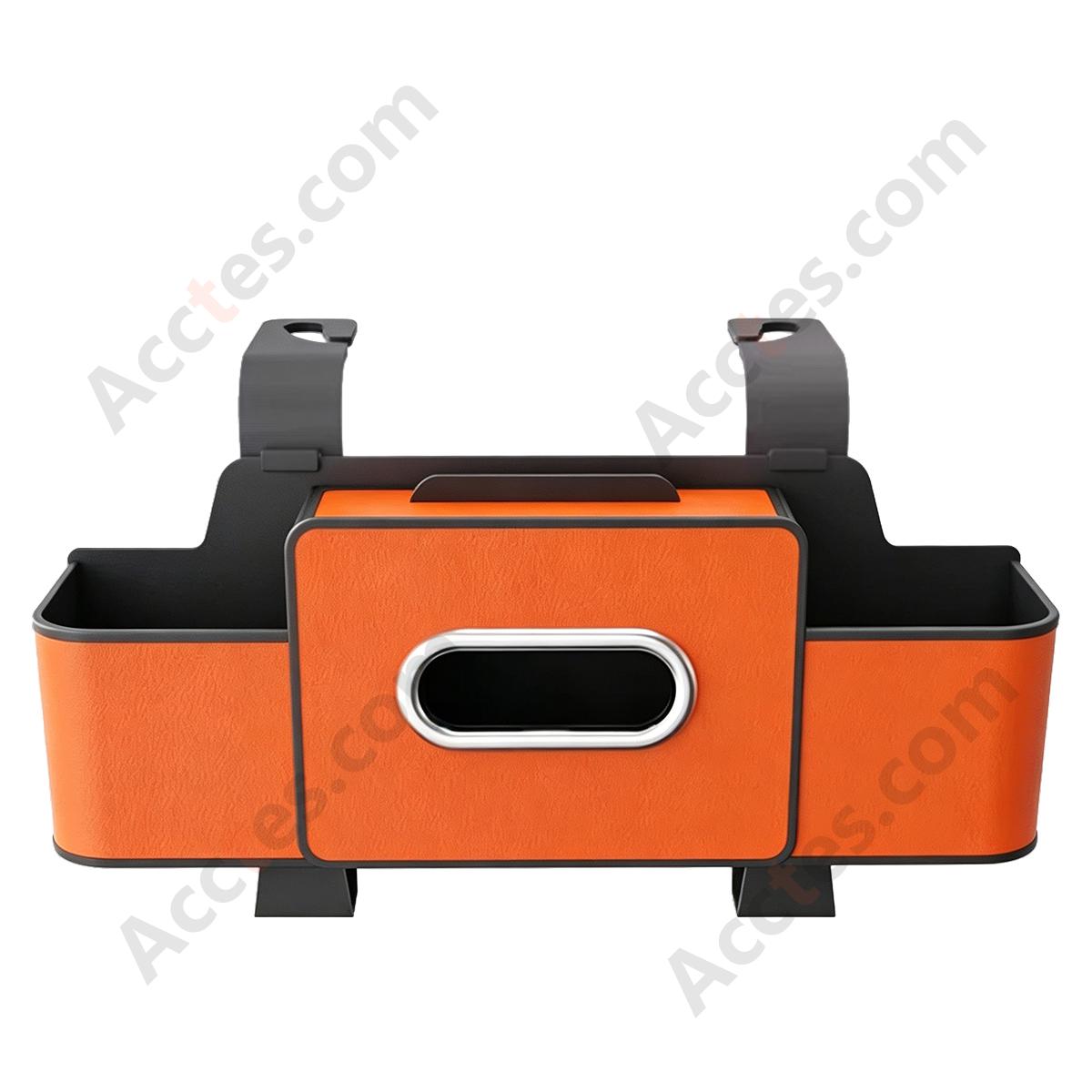 Multi-Functional Car Seat Back Hook Storage Box with Tissue & Cup Holder, Orange