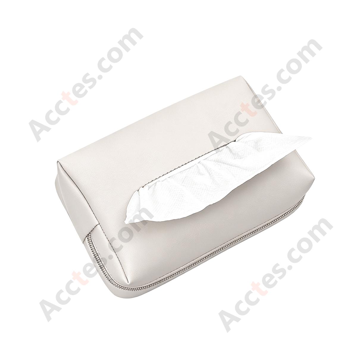 Hanging Leather Car Tissue Pouch for Sun Visor & Seat Back, Beige