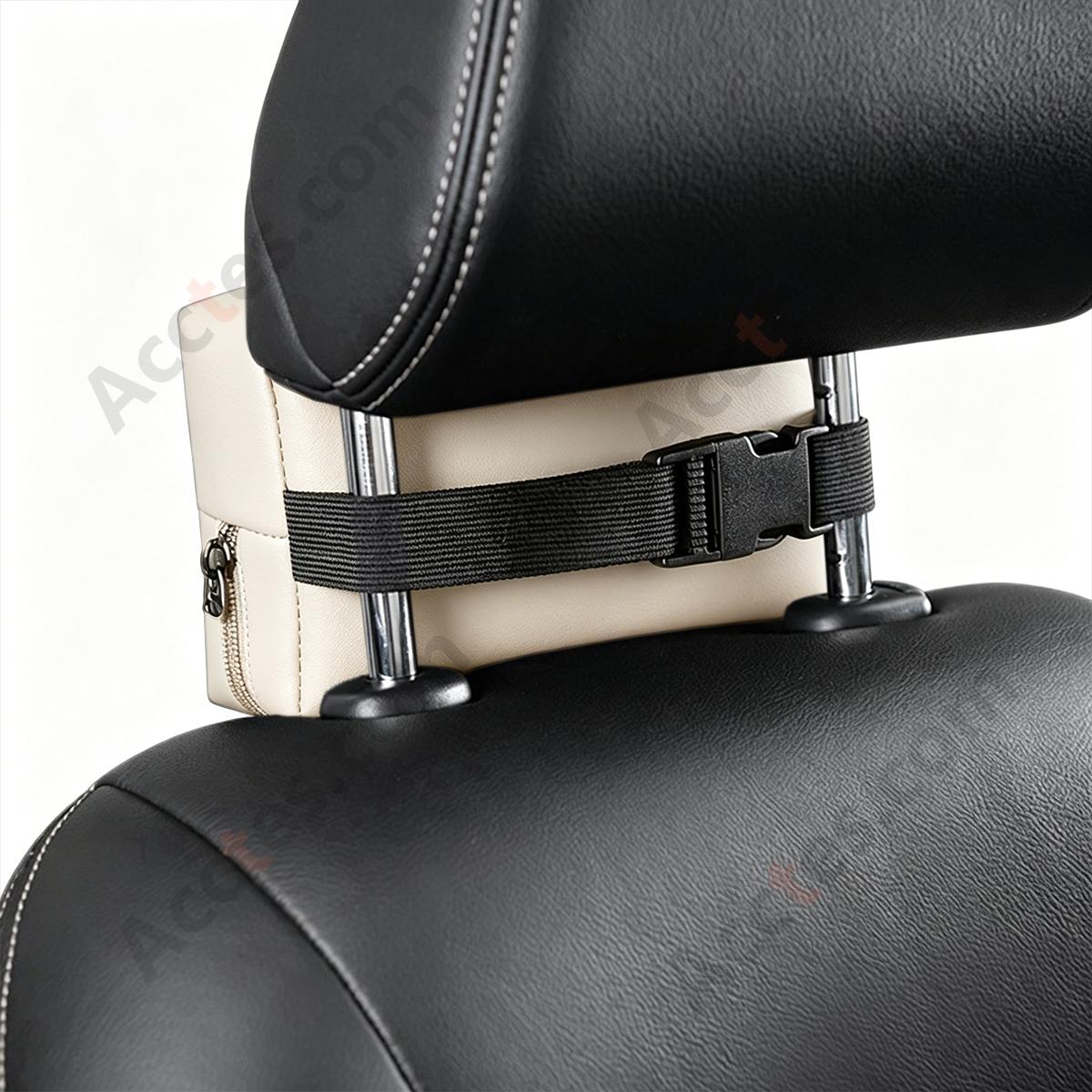 Hanging Leather Car Tissue Pouch for Sun Visor & Seat Back, Beige